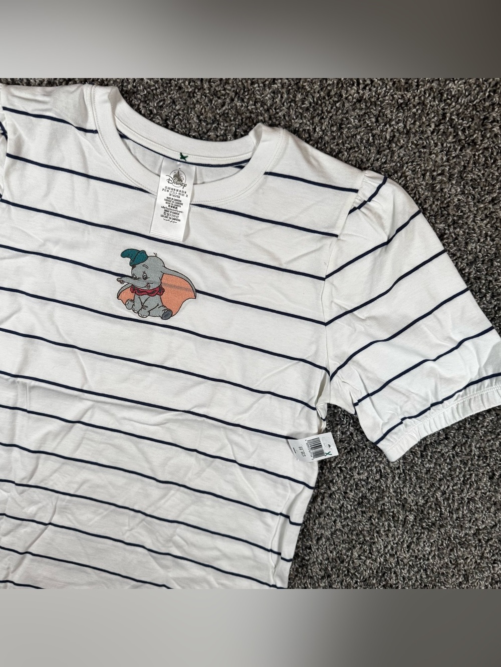 NWT Disney Parks Womens Med. 2023 Embroidered Dumbo Striped Short Sleeved Shirt